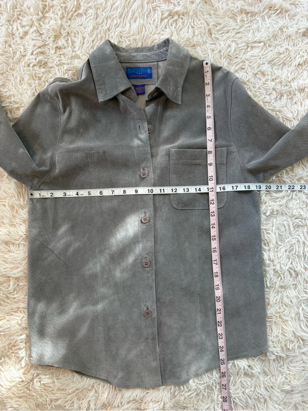 Vintage Soblue for Bloomingdale’s Gray Suede Leather Shirt Jacket Small - Picture 4 of 6